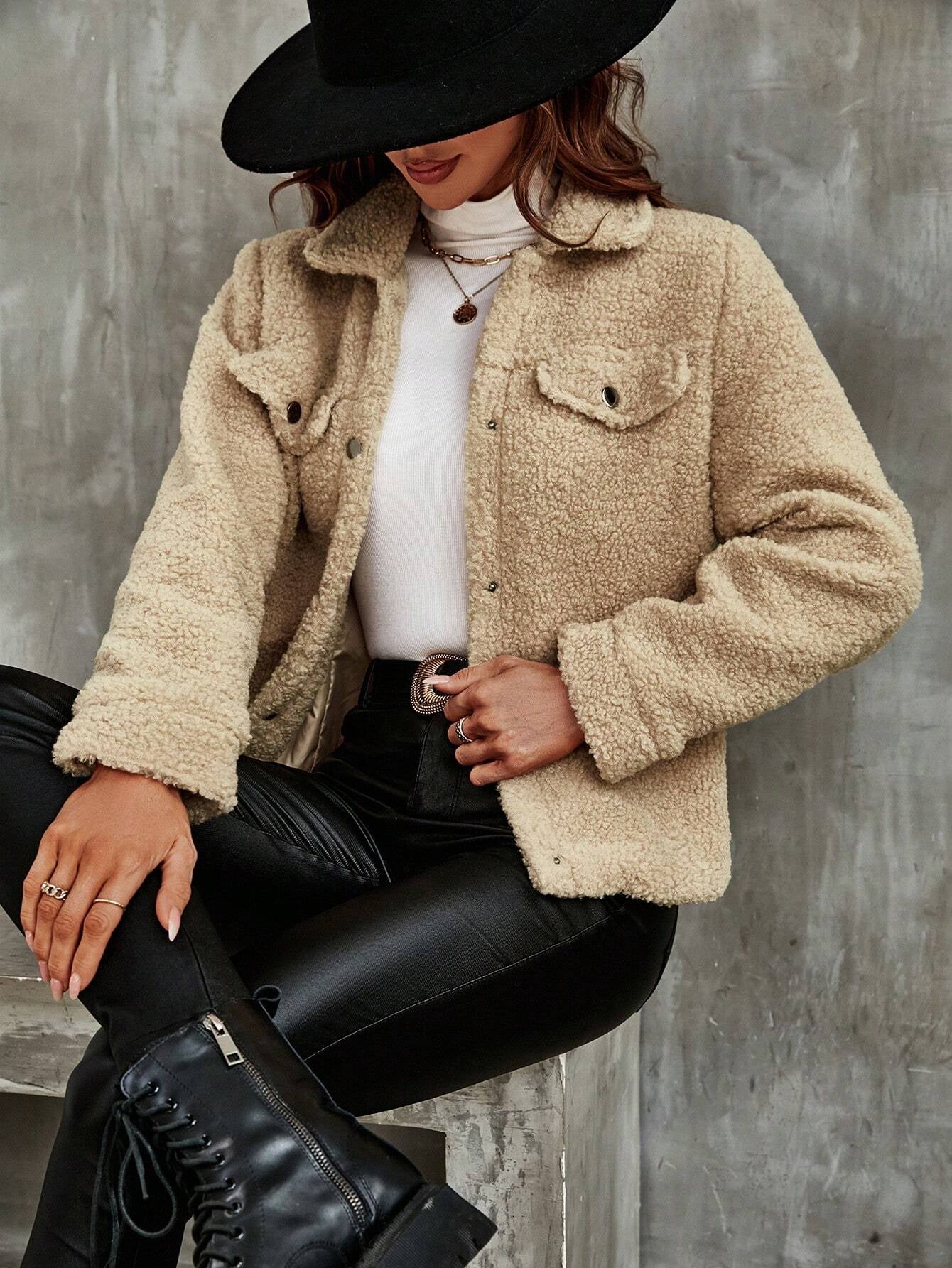 Manteau Teddy avec Détails à Rabat