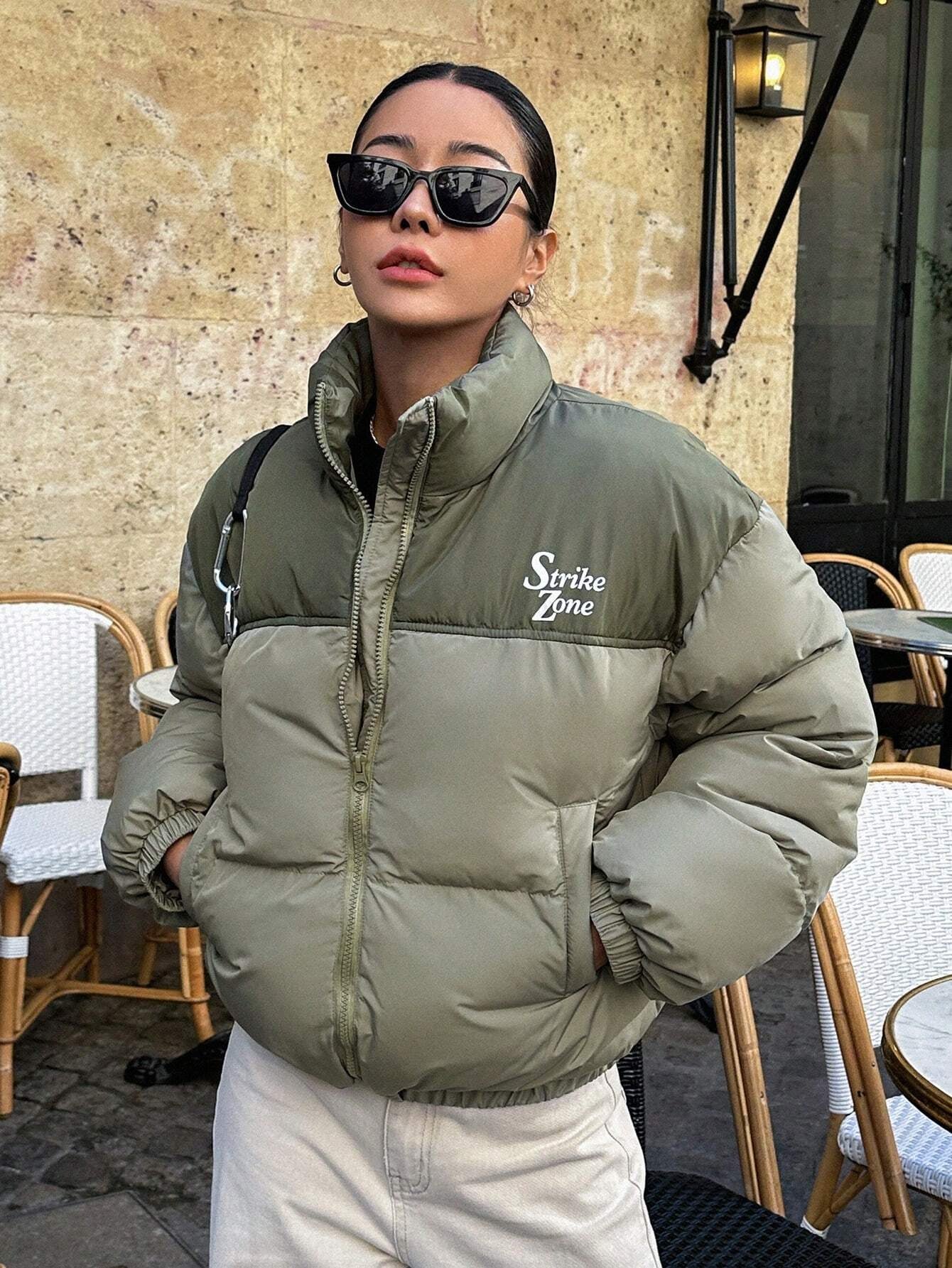 Veste Puffer Colorblock Femme avec Poches 