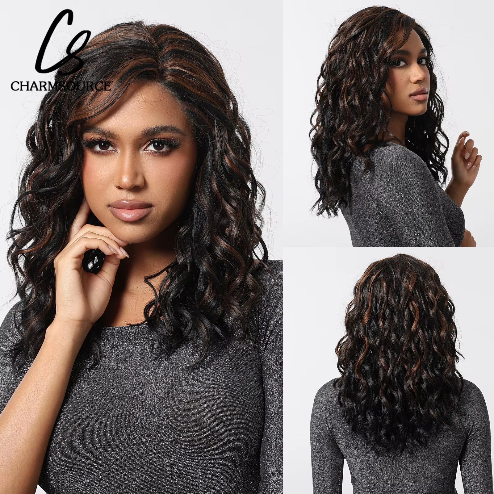 Long Lace Synthetic Wigs Wavy Black Highlight Orange Wig Baby Hair for Black Women Natural High Density 28Inch