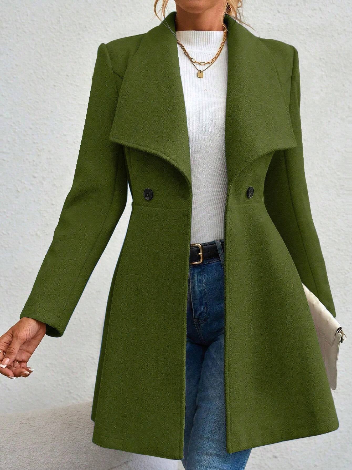 Manteau Long à Col Cascading et Double Boutonnage Raffiné