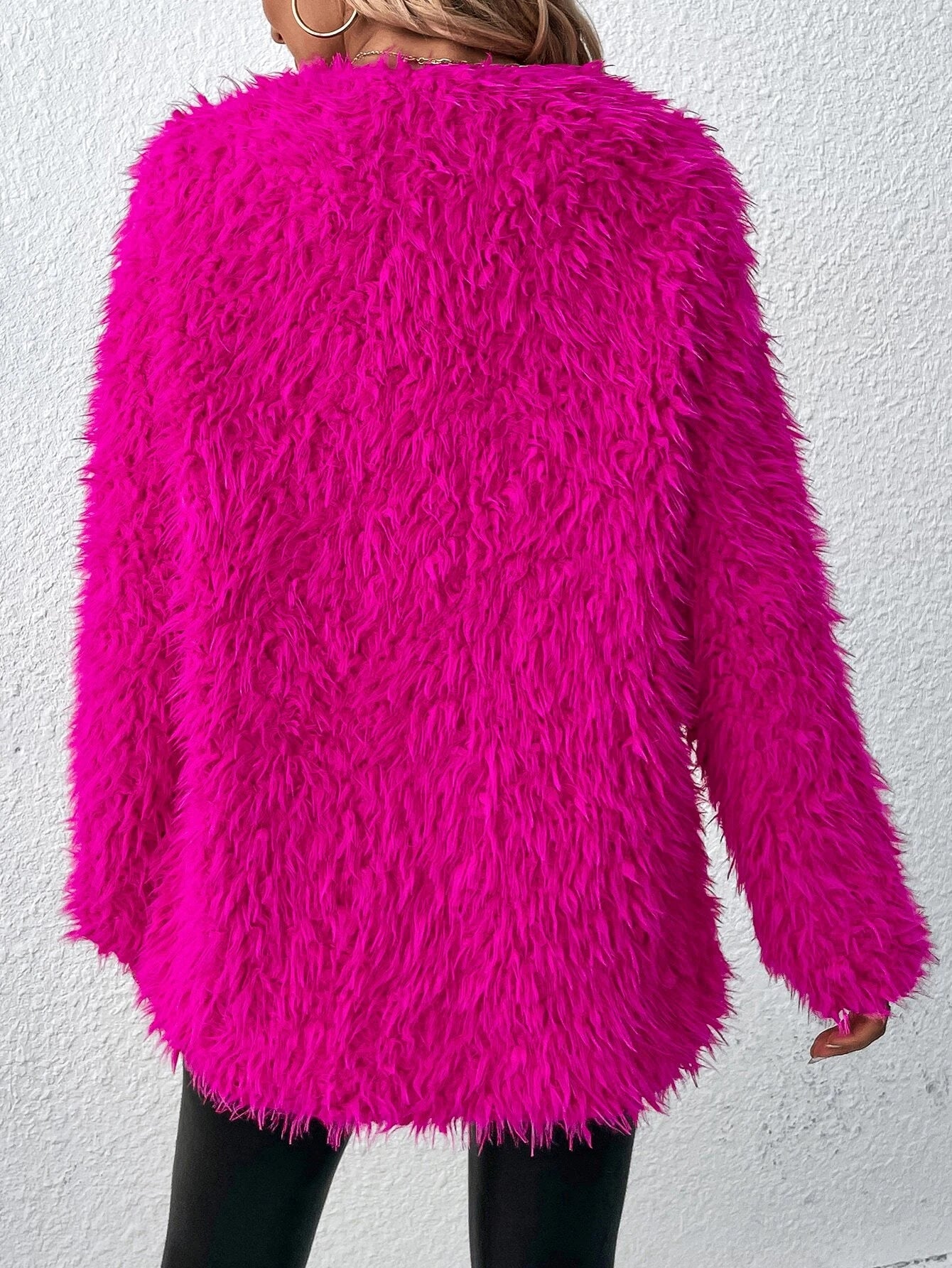 Manteau Fuzzy Ouvert Raffiné 