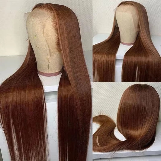 13X4 Chocolate Brown Straight Lace Front Wigs Human Hair 13X6 Transparent HD Lace Frontal Wig Pre Plucked Brown Bleached Wigs