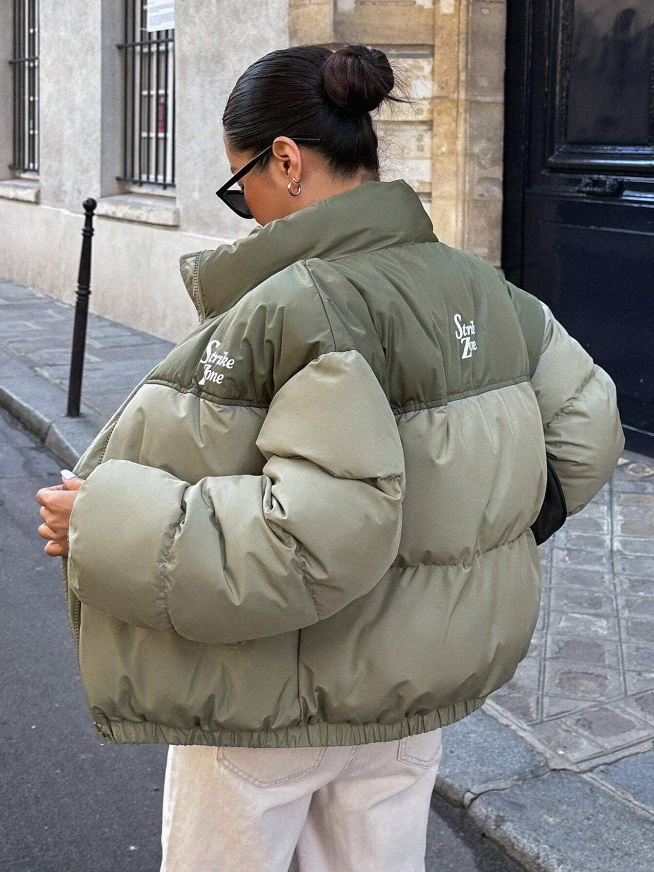 Veste Puffer Colorblock Femme avec Poches 