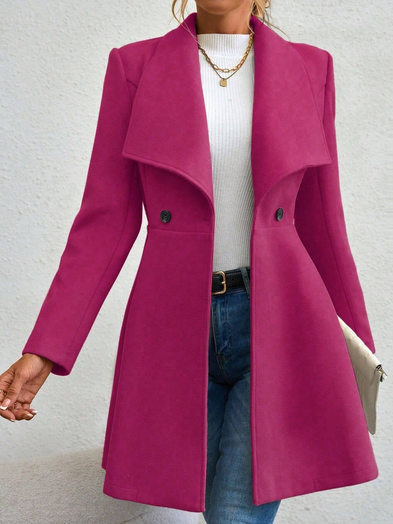 Manteau Long à Col Cascading et Double Boutonnage Raffiné