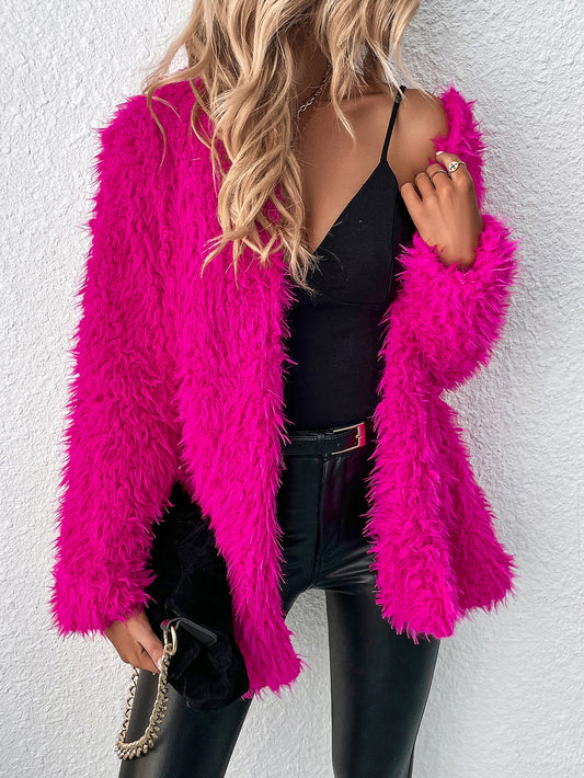 Manteau Fuzzy Ouvert Raffiné 