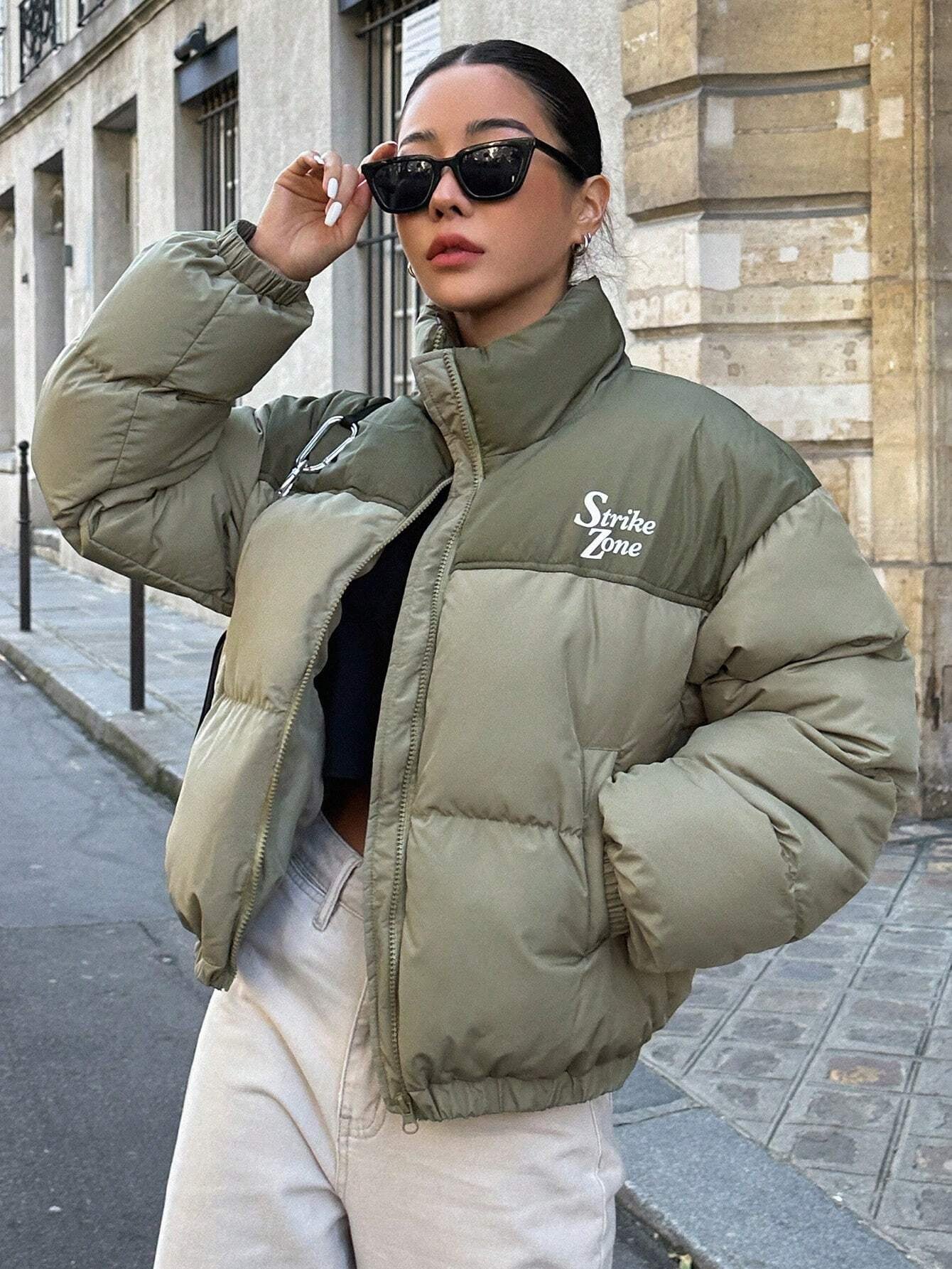 Veste Puffer Colorblock Femme avec Poches 