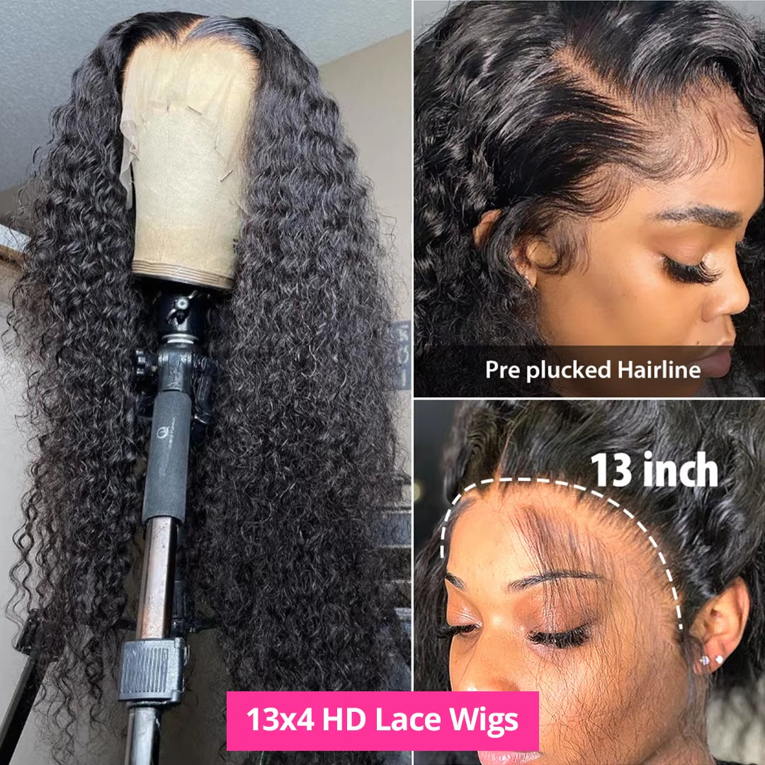 13X6 Hd Lace Frontal Wig Brazilian Human Hair Wigs for Women 13X4 Pre Plucked Wet and Wavy 30 40 Inch Deep Wave Lace Front Wigs