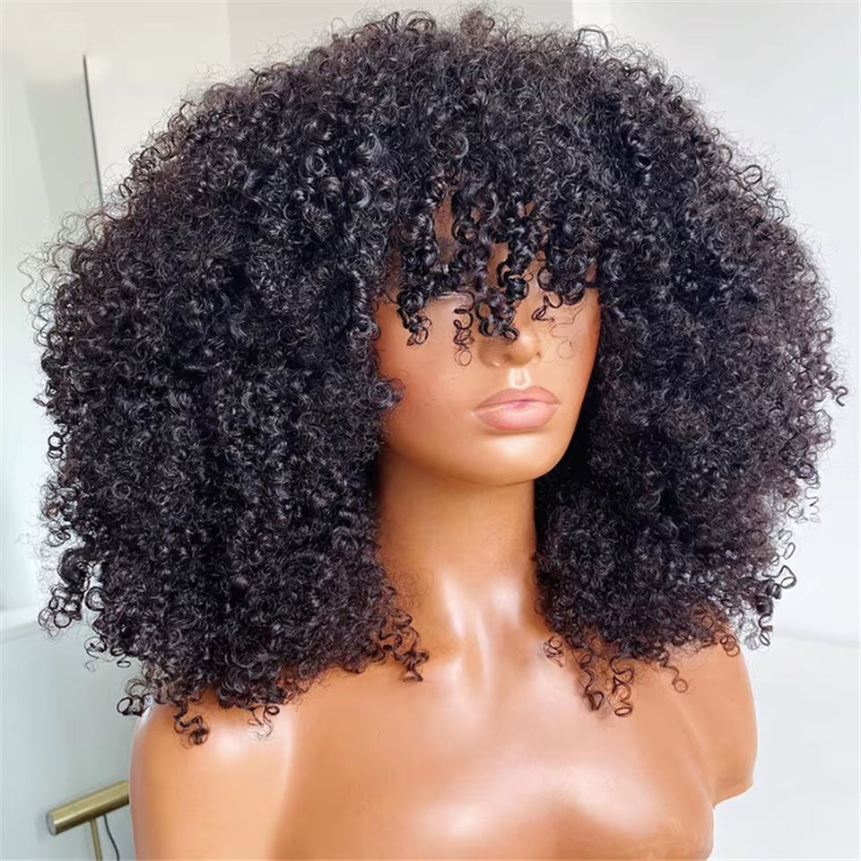 Ginger Kinky Curly Short Pixie Bob Cut Remy Human Hair Wigs with Bangs Honey Blonde Orange Non Lace Front Wigs for Black Women