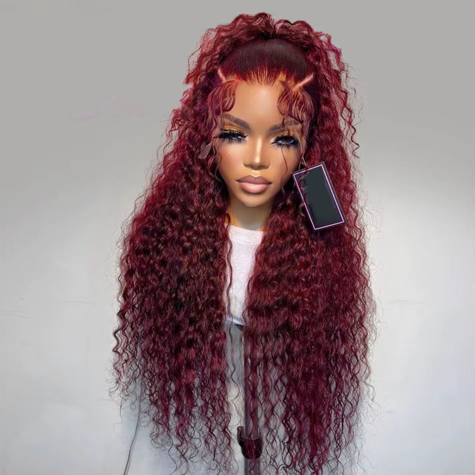 Soft 26Inch Long Burgundy 99J Kinky Curly 180Density Lace Front Wig for Black Women Synthetic Babyhair Heat Resistant Preplucked