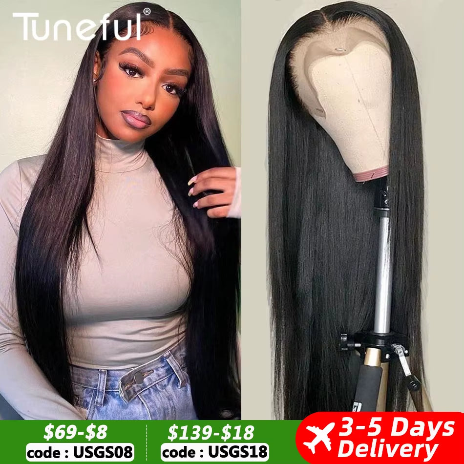 13X6 Lace Frontal Human Hair Wigs Straight Pre Plucked HD Transparent Lace Front Human Hair Wigs Glueless Wigs Ready to Wear