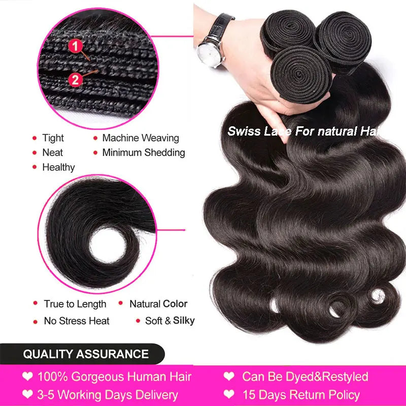 Bundles de Cheveux Vierge Brésilien Boucle Corporelle 30 Pouces - Noir Naturel (3/4)