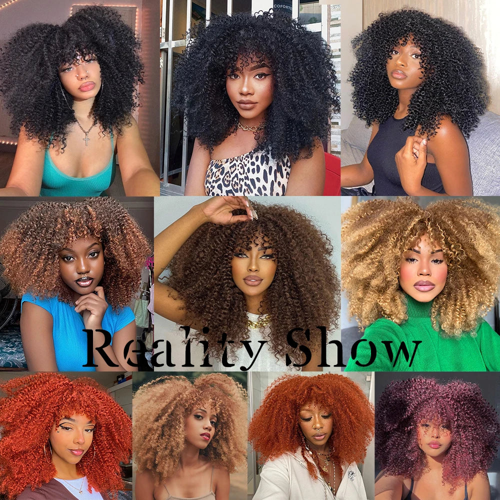 Curly Afro Wigs for Black Women Long Curly Wigs with Bangs Synthetic Fiber Glueless Full and Fluffy Long Kinky Curly Hair