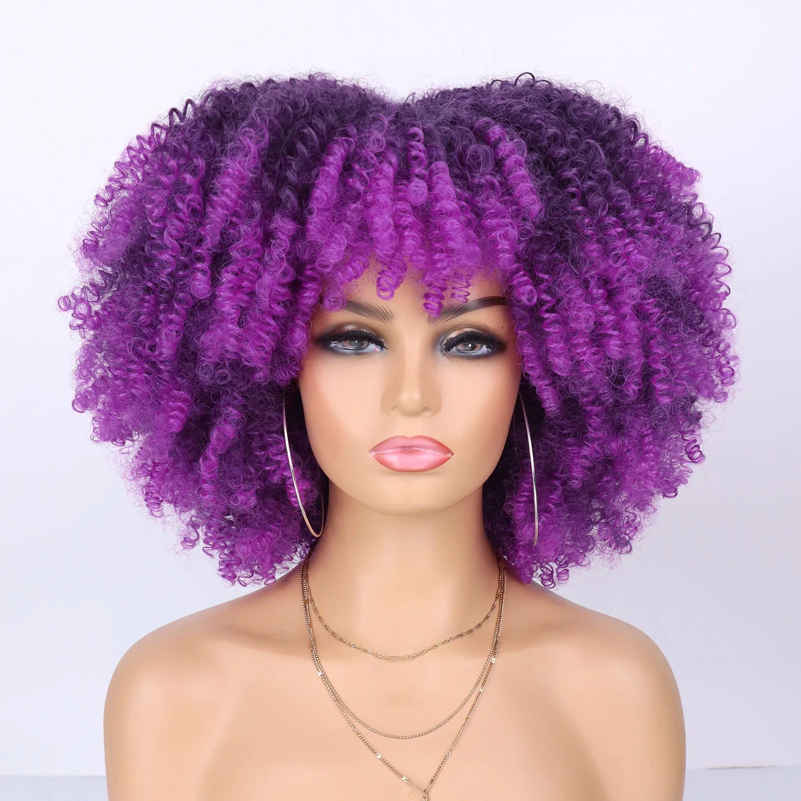 Tereshar Synthetic Short Kinky Curly with Bangs for Daily Party Halloween Blonde Afro Curly Wig Synthetic Wigs for Black Women