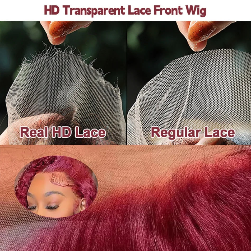 30 Inch Burgundy 13X6 Body Wave HD Lace Frontal Human Hair Wig 99J Colored 13X4 Red Lace Front Human Hair Wigs for Black Women