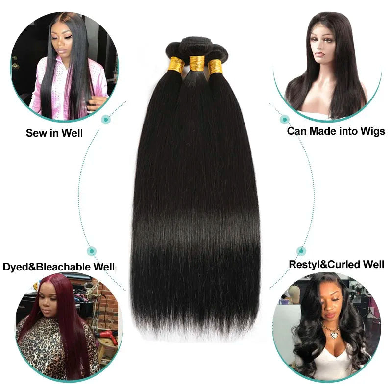 Extensions de Cheveux Lisses Brésiliens Naturels - 100% Cheveux Humains