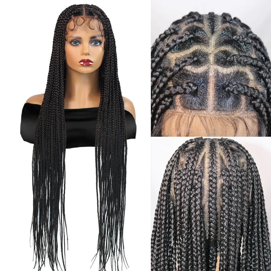 Synthetic Full Lace Wig Cornrow Braided Wigs Fulani Lace Frontal Wigs Goddess 36'' Box Braided Wigs for Africa Black Woman