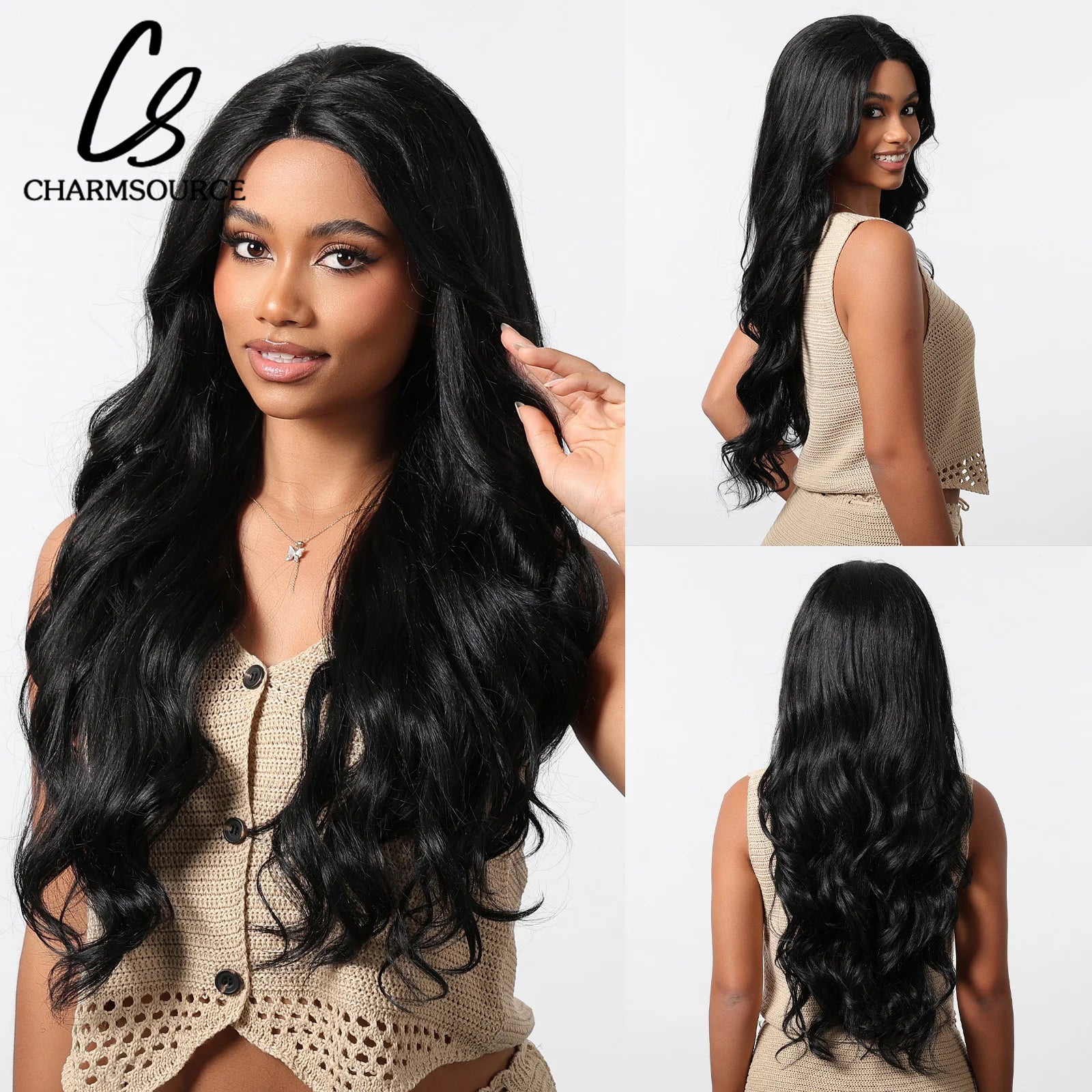 Long Lace Synthetic Wigs Wavy Black Highlight Orange Wig Baby Hair for Black Women Natural High Density 28Inch