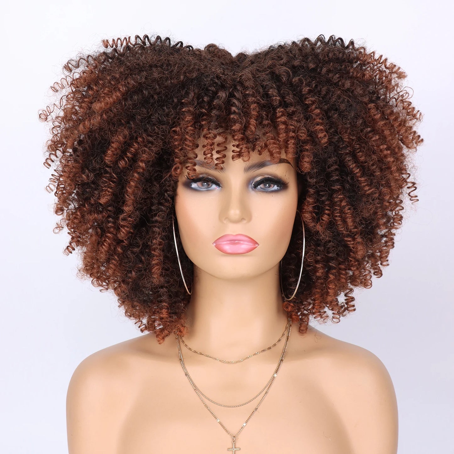 Tereshar Synthetic Short Kinky Curly with Bangs for Daily Party Halloween Blonde Afro Curly Wig Synthetic Wigs for Black Women