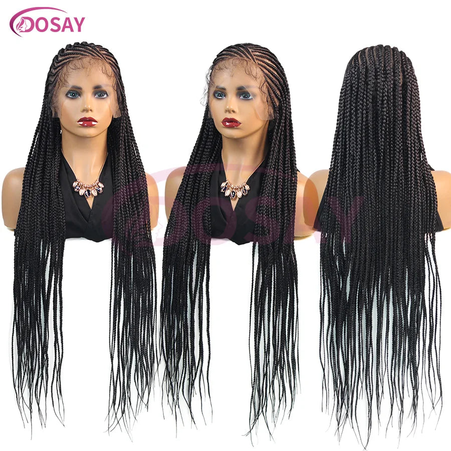 Synthetic Full Lace Wig Cornrow Braided Wigs Fulani Lace Frontal Wigs Goddess 36'' Box Braided Wigs for Africa Black Woman