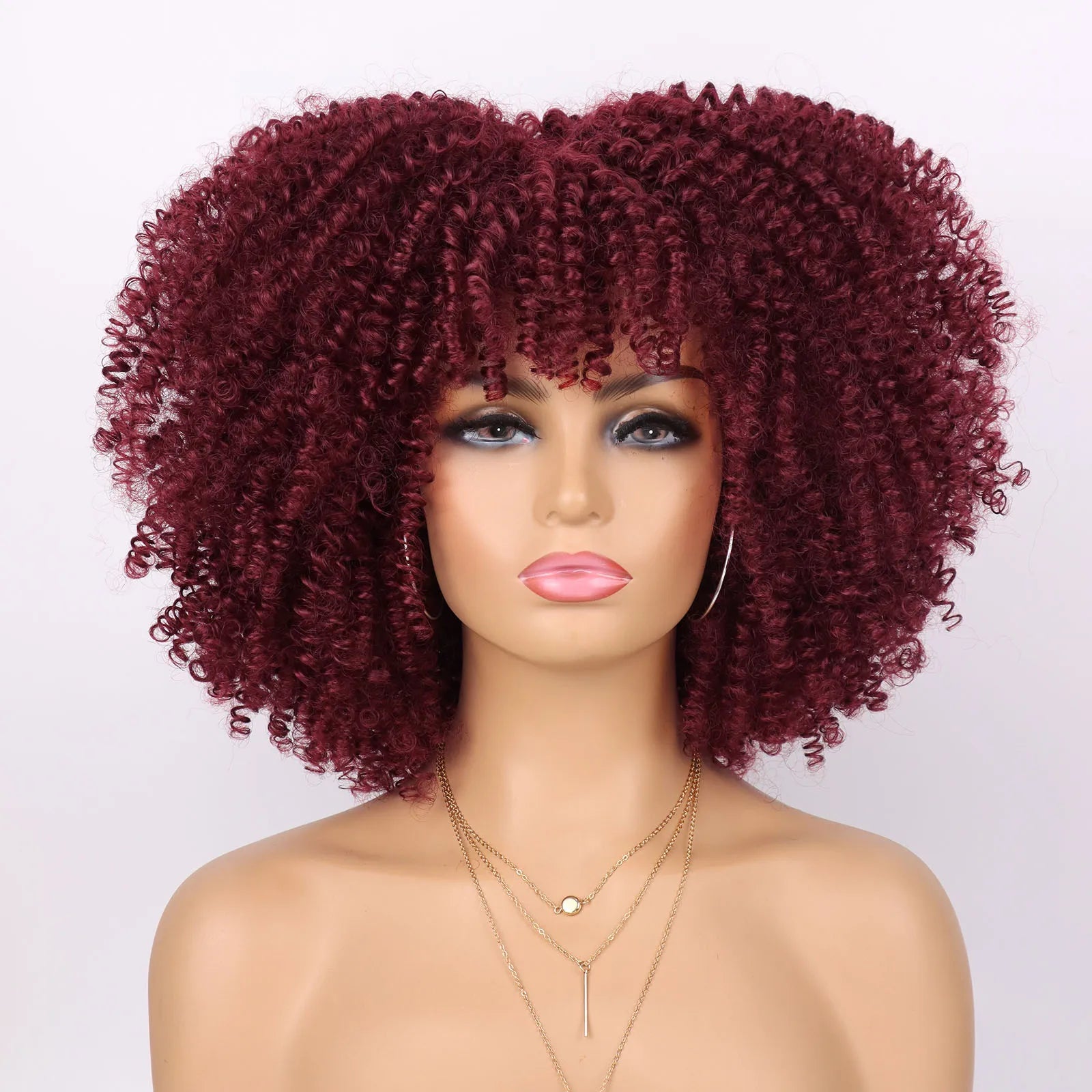 Tereshar Synthetic Short Kinky Curly with Bangs for Daily Party Halloween Blonde Afro Curly Wig Synthetic Wigs for Black Women