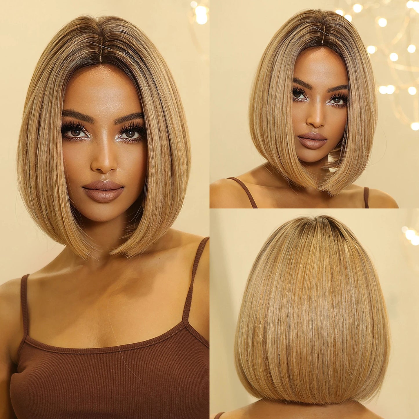 HAIRCUBE Bob Wigs for Women Short Black Bob Wig with Red Highlight Middle Part Synthetic Hair Wigs Heat Resistant Cosplay Hair