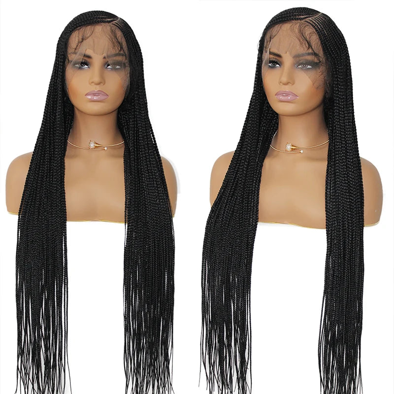 36" Cornrow Braided Wigs Synthetic Full Lace Front Wigs 27# Blonde for Black Women Long Side Part Faux Locs Box Braids Lace Wig