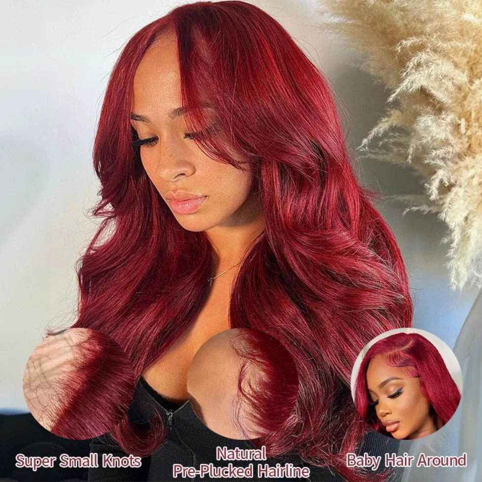 30 Inch Burgundy 13X6 Body Wave HD Lace Frontal Human Hair Wig 99J Colored 13X4 Red Lace Front Human Hair Wigs for Black Women