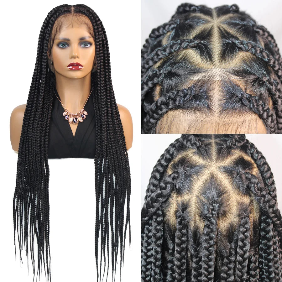 Synthetic Full Lace Wig Cornrow Braided Wigs Fulani Lace Frontal Wigs Goddess 36'' Box Braided Wigs for Africa Black Woman