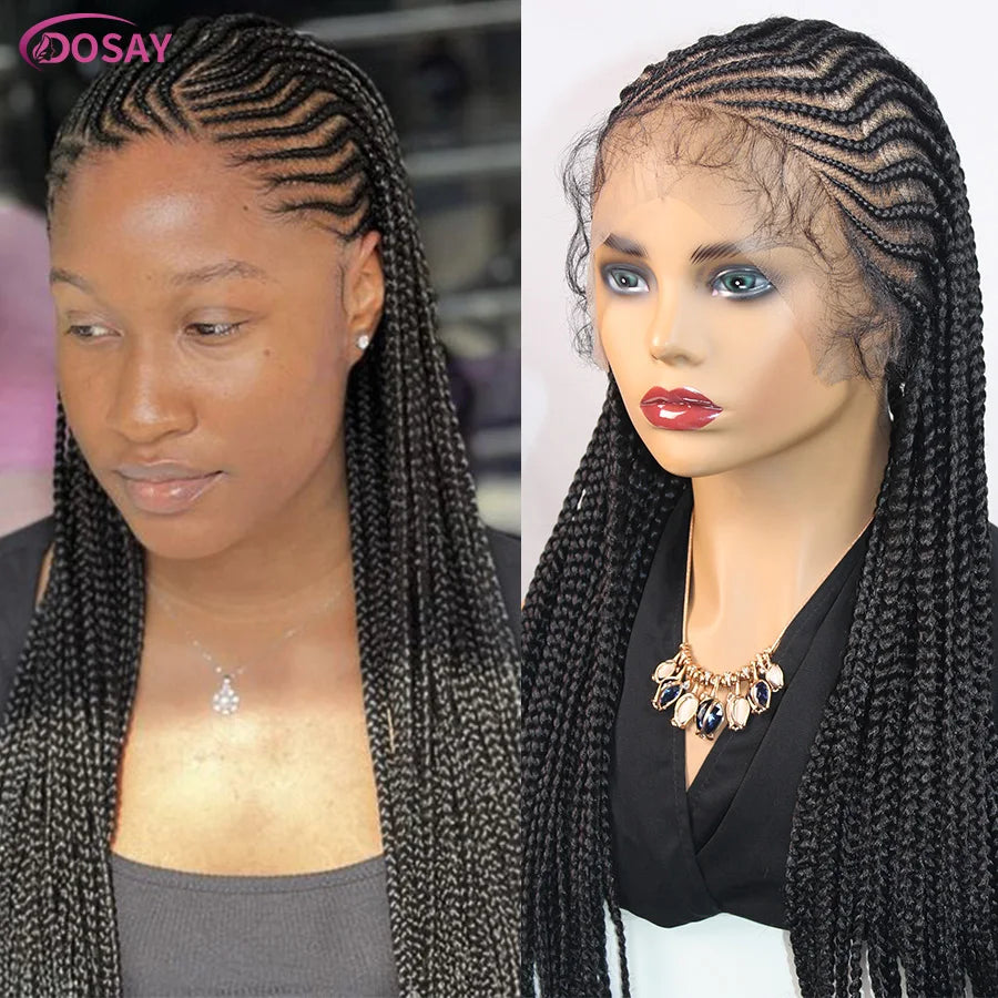 Synthetic Full Lace Wig Cornrow Braided Wigs Fulani Lace Frontal Wigs Goddess 36'' Box Braided Wigs for Africa Black Woman