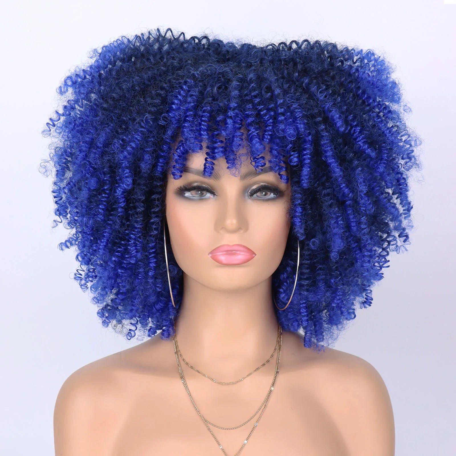 Tereshar Synthetic Short Kinky Curly with Bangs for Daily Party Halloween Blonde Afro Curly Wig Synthetic Wigs for Black Women