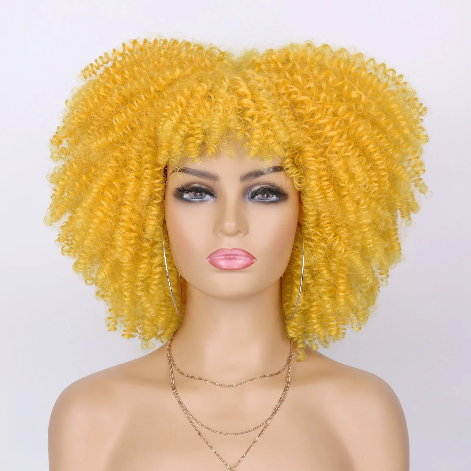 Tereshar Synthetic Short Kinky Curly with Bangs for Daily Party Halloween Blonde Afro Curly Wig Synthetic Wigs for Black Women