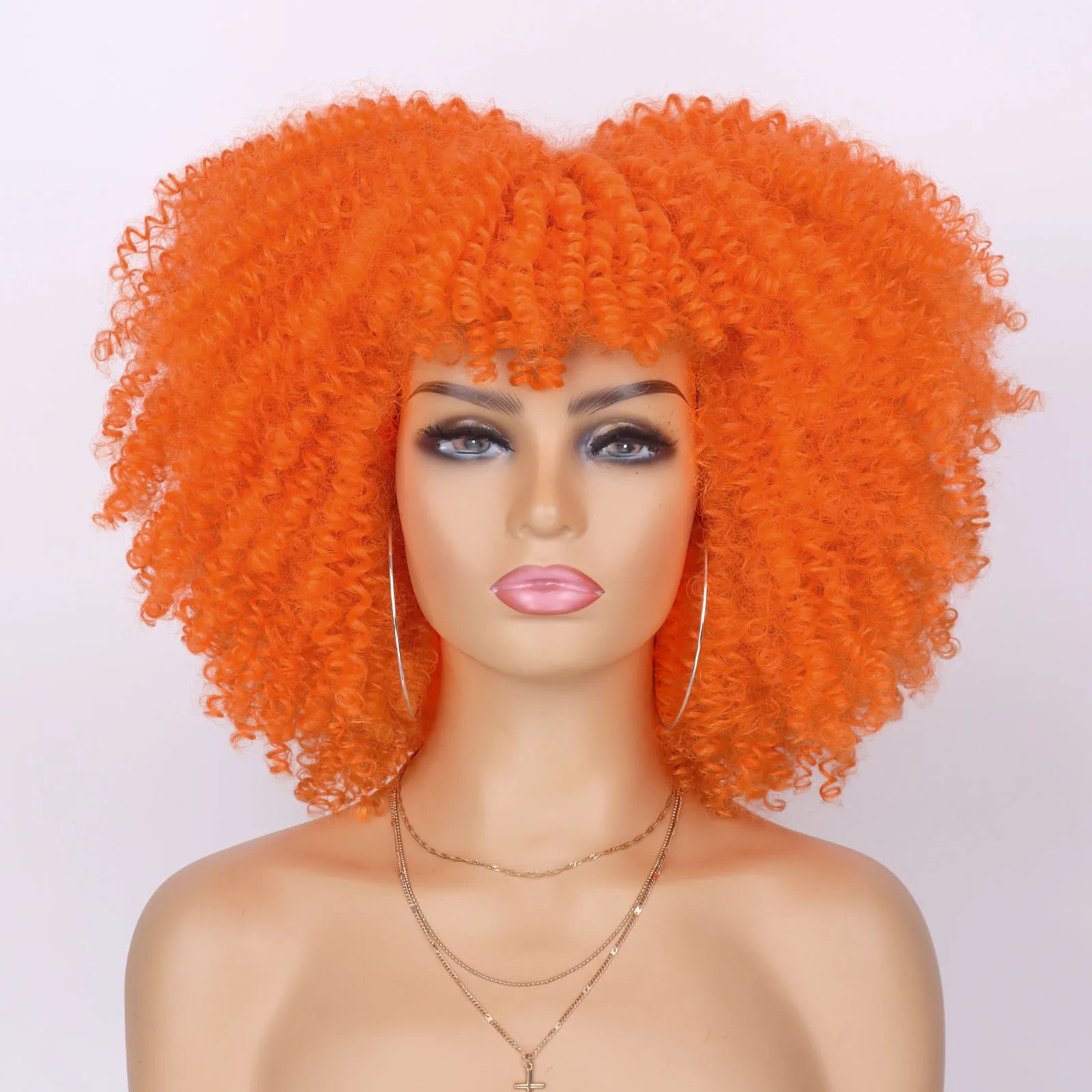 Tereshar Synthetic Short Kinky Curly with Bangs for Daily Party Halloween Blonde Afro Curly Wig Synthetic Wigs for Black Women