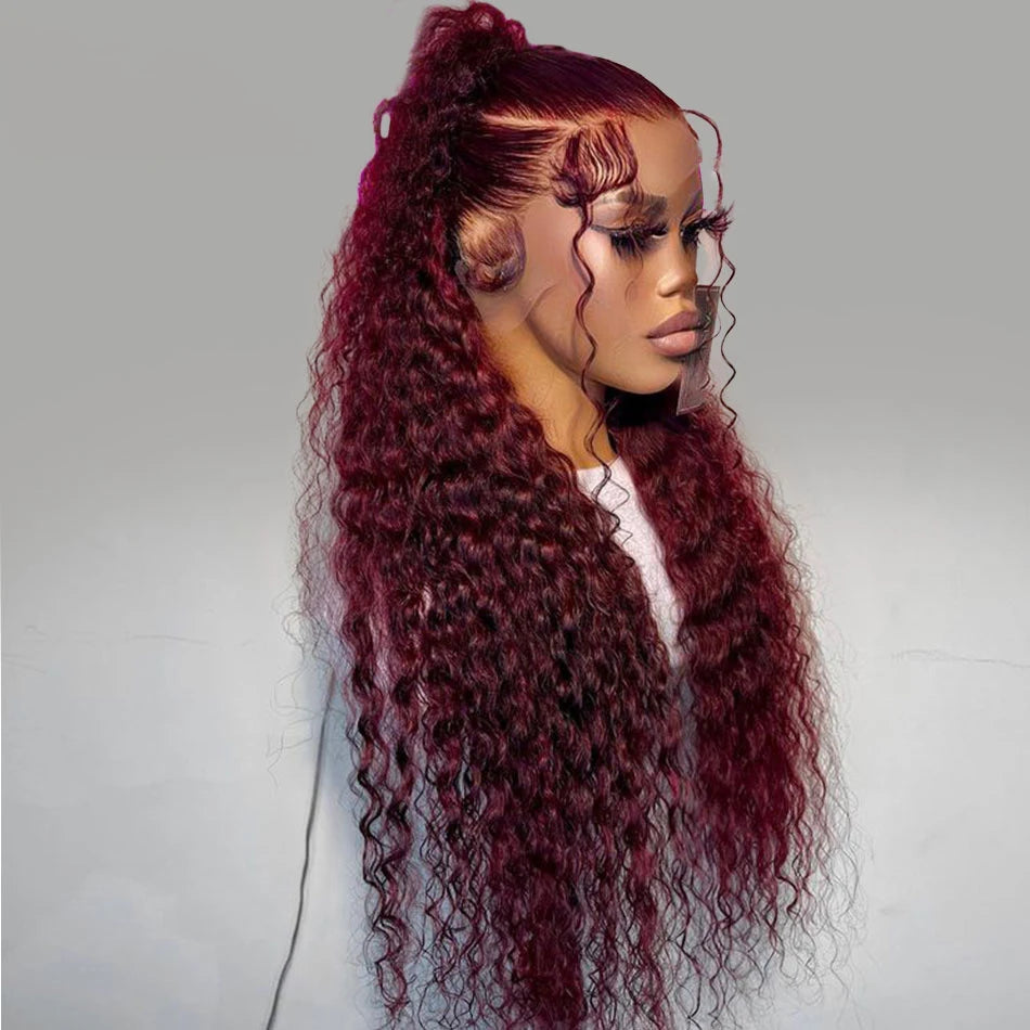 Soft 26Inch Long Burgundy 99J Kinky Curly 180Density Lace Front Wig for Black Women Synthetic Babyhair Heat Resistant Preplucked