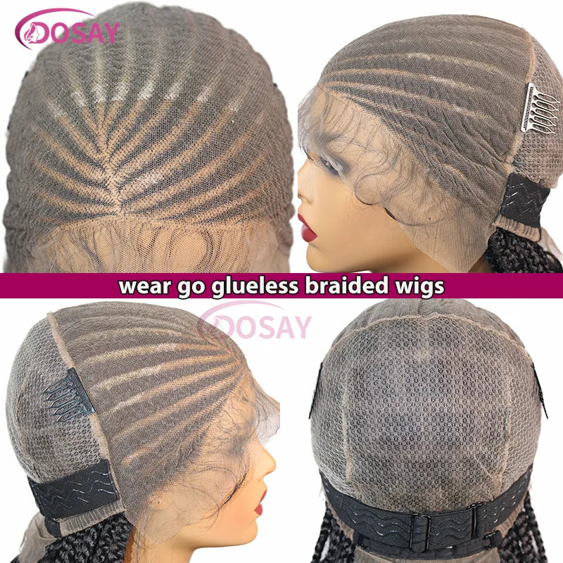 36" Wear Go Glueless Boho Braided Wigs Synthetic Full Lace Hair Curly End Wig Afric Cornrow Braiding Lace Wigs for Black Woman