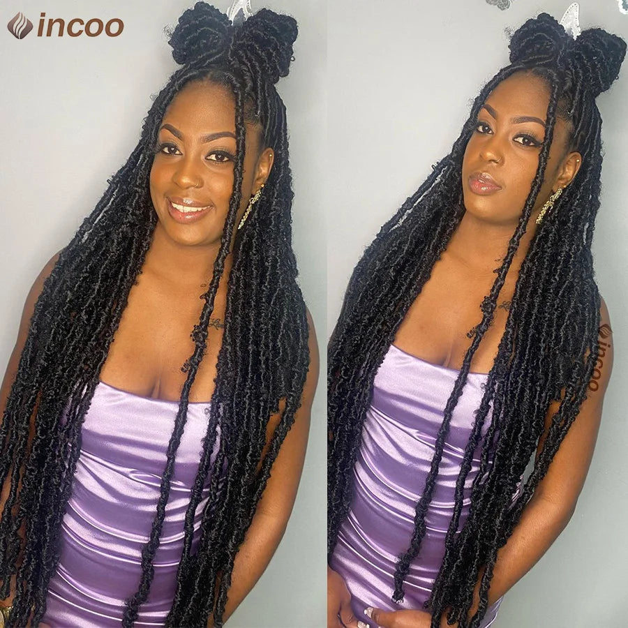 40 Inches Long Synthetic Dreadlocks Braided Wigs Soft Full Lace Twist Braids Wigs for Black Woman Knotless Box Braided Lace Wigs