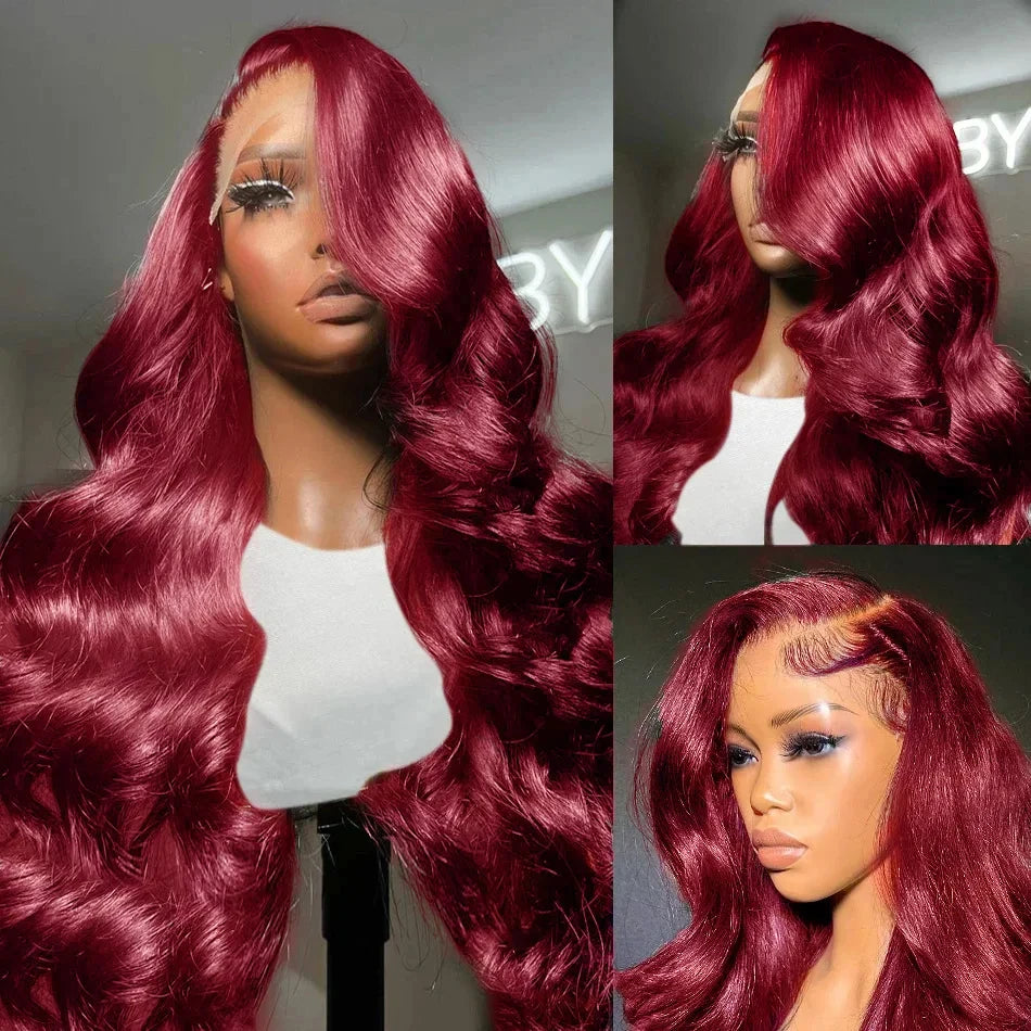 30 Inch Burgundy 13X6 Body Wave HD Lace Frontal Human Hair Wig 99J Colored 13X4 Red Lace Front Human Hair Wigs for Black Women