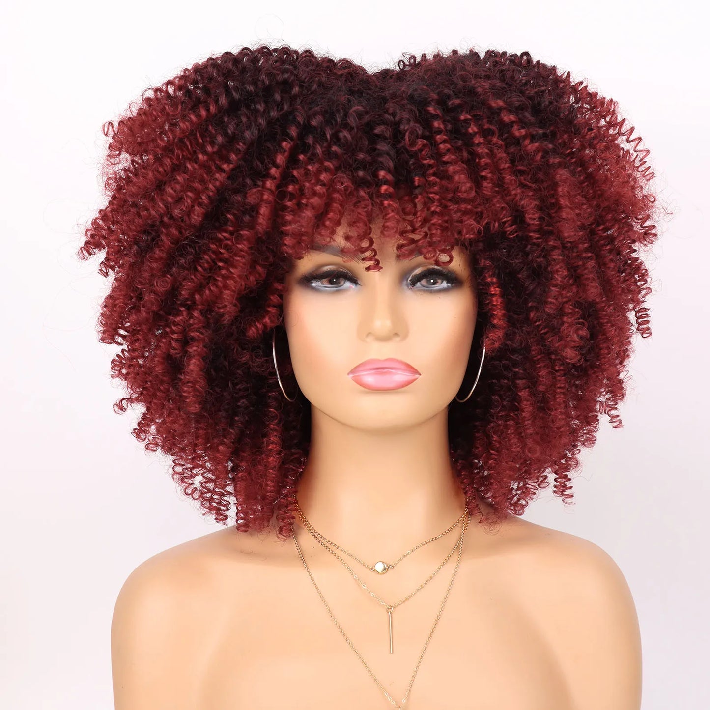 Tereshar Synthetic Short Kinky Curly with Bangs for Daily Party Halloween Blonde Afro Curly Wig Synthetic Wigs for Black Women