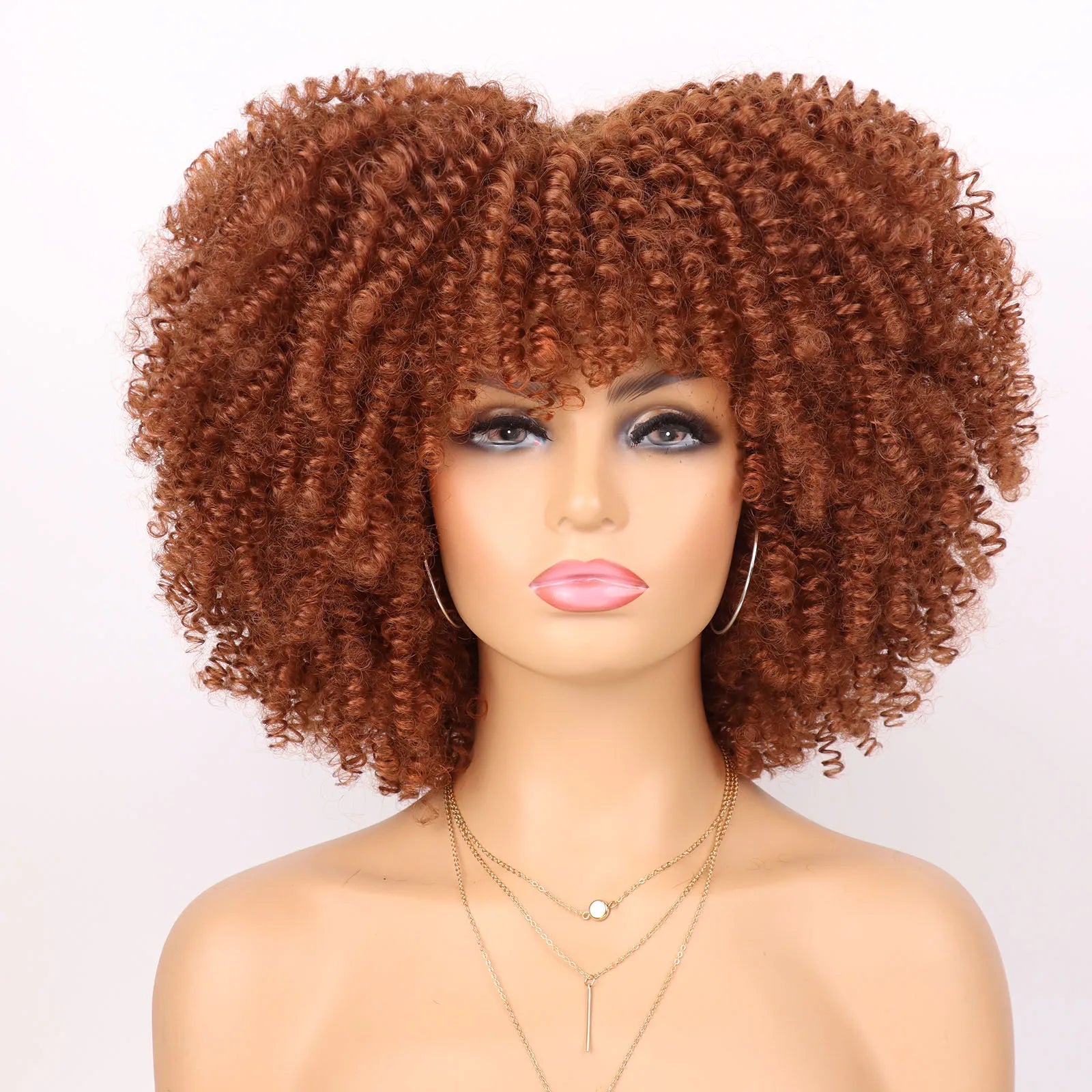 Tereshar Synthetic Short Kinky Curly with Bangs for Daily Party Halloween Blonde Afro Curly Wig Synthetic Wigs for Black Women