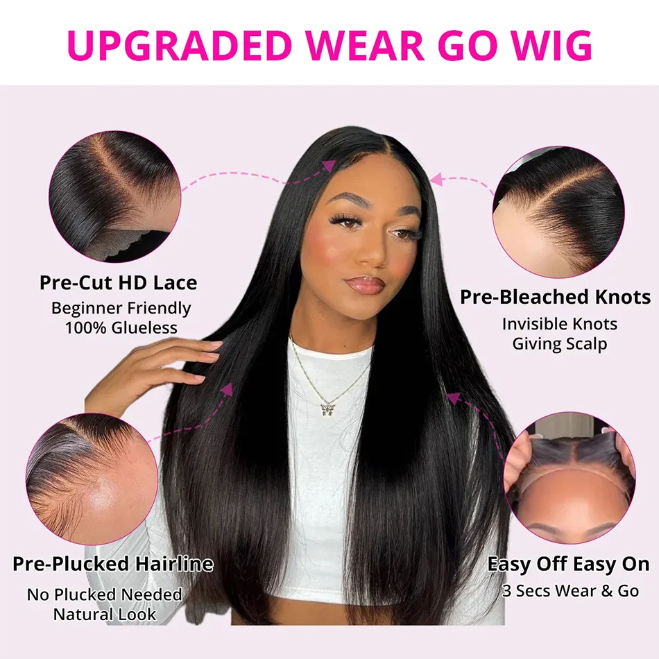 13X6 Lace Frontal Human Hair Wigs Straight Pre Plucked HD Transparent Lace Front Human Hair Wigs Glueless Wigs Ready to Wear