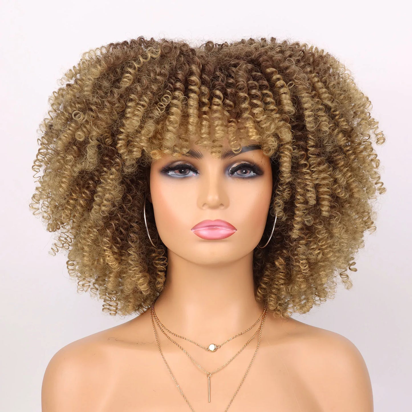 Tereshar Synthetic Short Kinky Curly with Bangs for Daily Party Halloween Blonde Afro Curly Wig Synthetic Wigs for Black Women