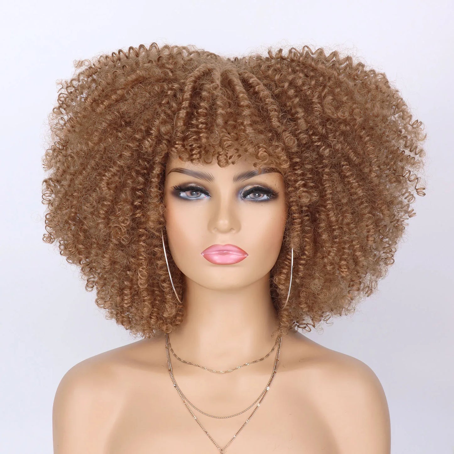 Tereshar Synthetic Short Kinky Curly with Bangs for Daily Party Halloween Blonde Afro Curly Wig Synthetic Wigs for Black Women