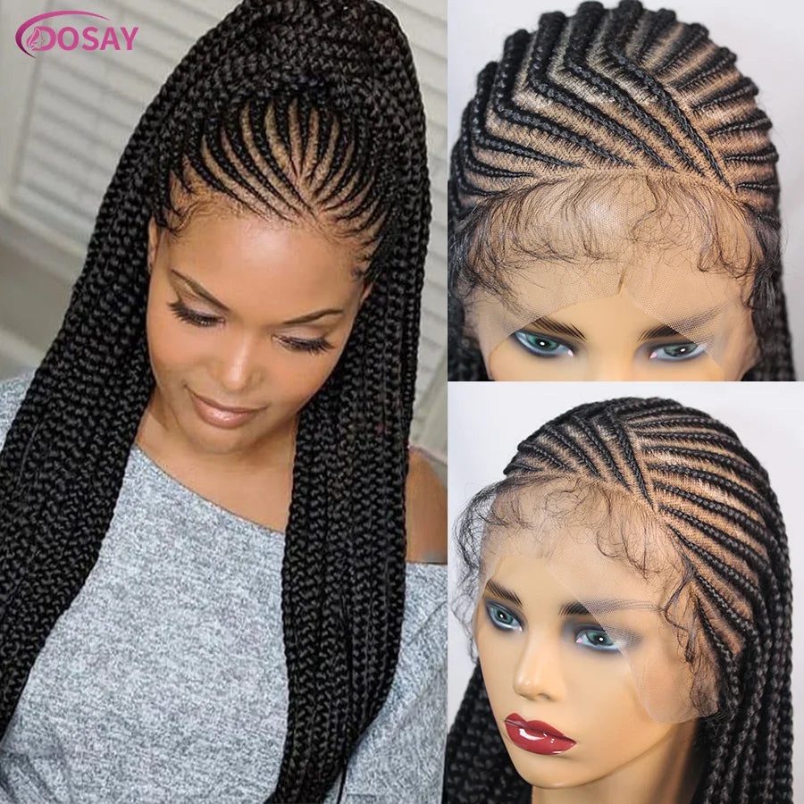 Synthetic Full Lace Wig Cornrow Braided Wigs Fulani Lace Frontal Wigs Goddess 36'' Box Braided Wigs for Africa Black Woman