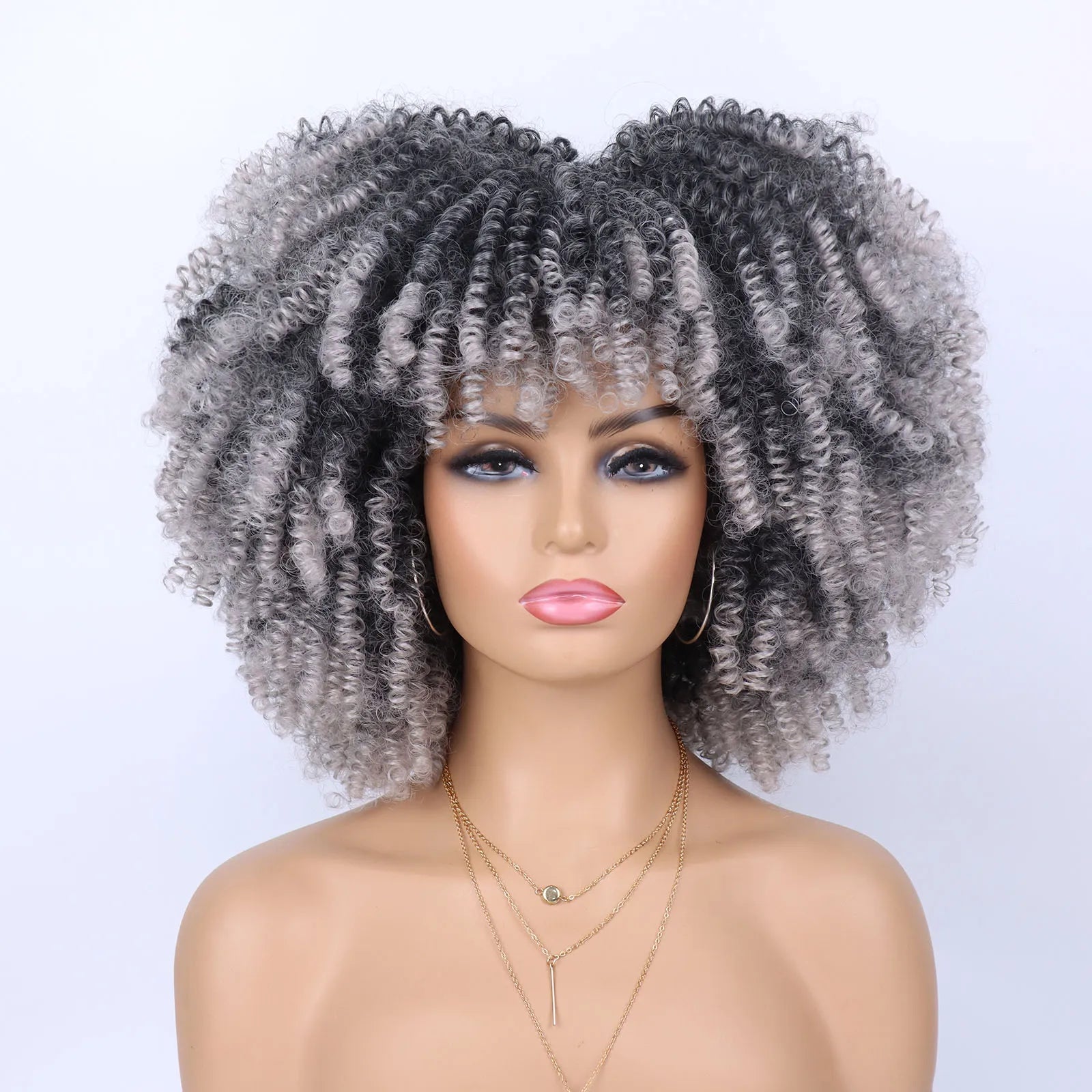 Tereshar Synthetic Short Kinky Curly with Bangs for Daily Party Halloween Blonde Afro Curly Wig Synthetic Wigs for Black Women