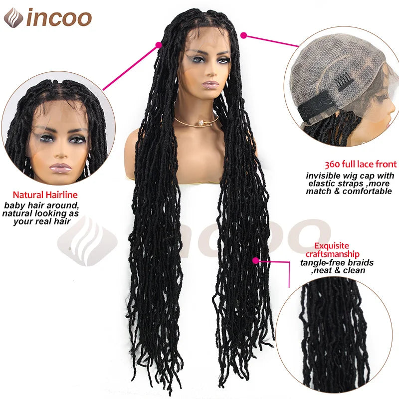 40 Inches Long Synthetic Dreadlocks Braided Wigs Soft Full Lace Twist Braids Wigs for Black Woman Knotless Box Braided Lace Wigs