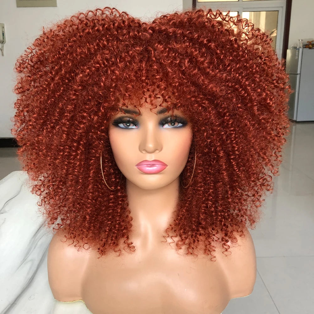 Curly Afro Wigs for Black Women Long Curly Wigs with Bangs Synthetic Fiber Glueless Full and Fluffy Long Kinky Curly Hair