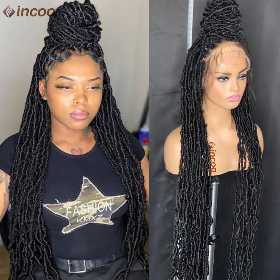 40 Inches Long Synthetic Dreadlocks Braided Wigs Soft Full Lace Twist Braids Wigs for Black Woman Knotless Box Braided Lace Wigs