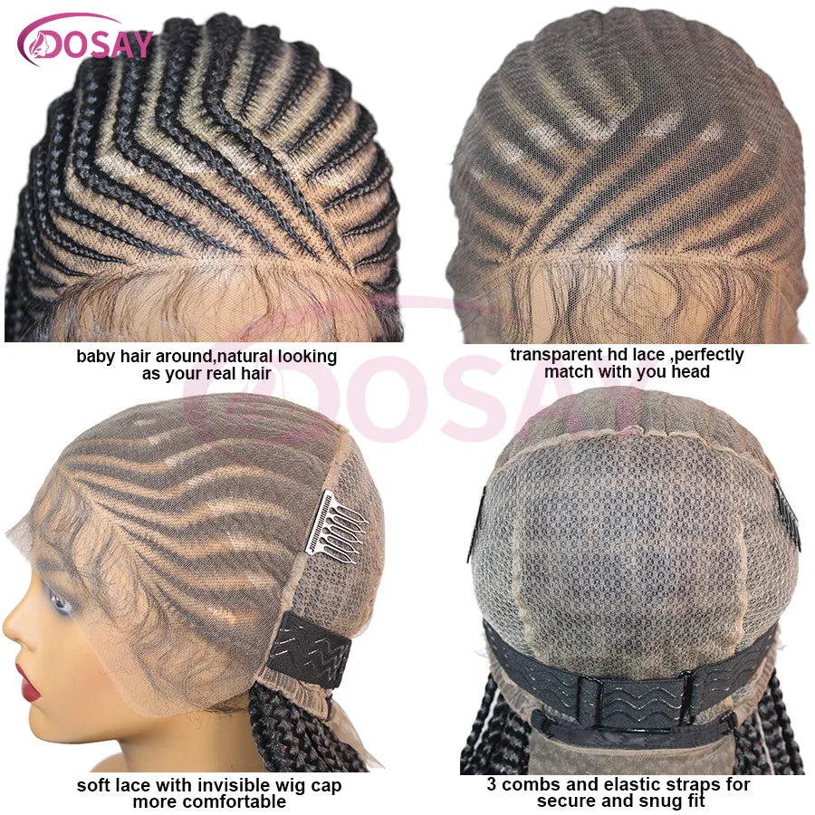 Synthetic Full Lace Wig Cornrow Braided Wigs Fulani Lace Frontal Wigs Goddess 36'' Box Braided Wigs for Africa Black Woman