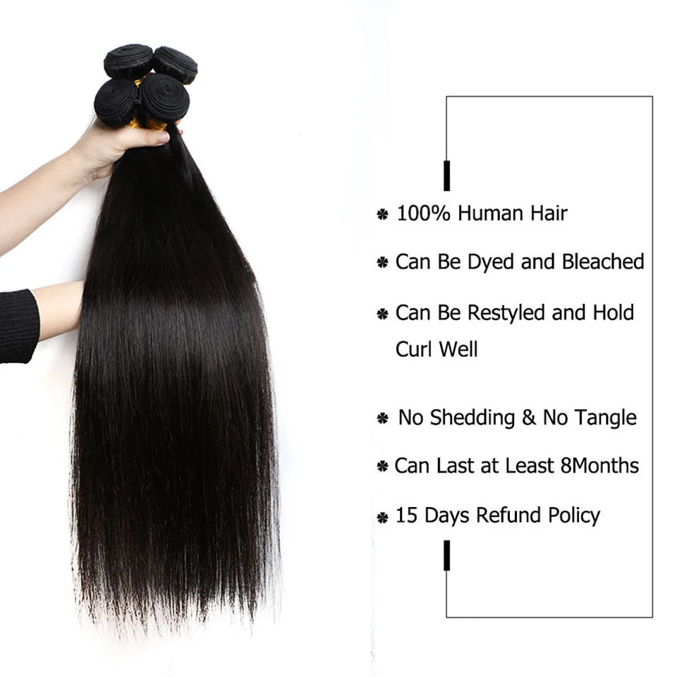 Extensions de Cheveux Lisses Brésiliens Naturels - 100% Cheveux Humains