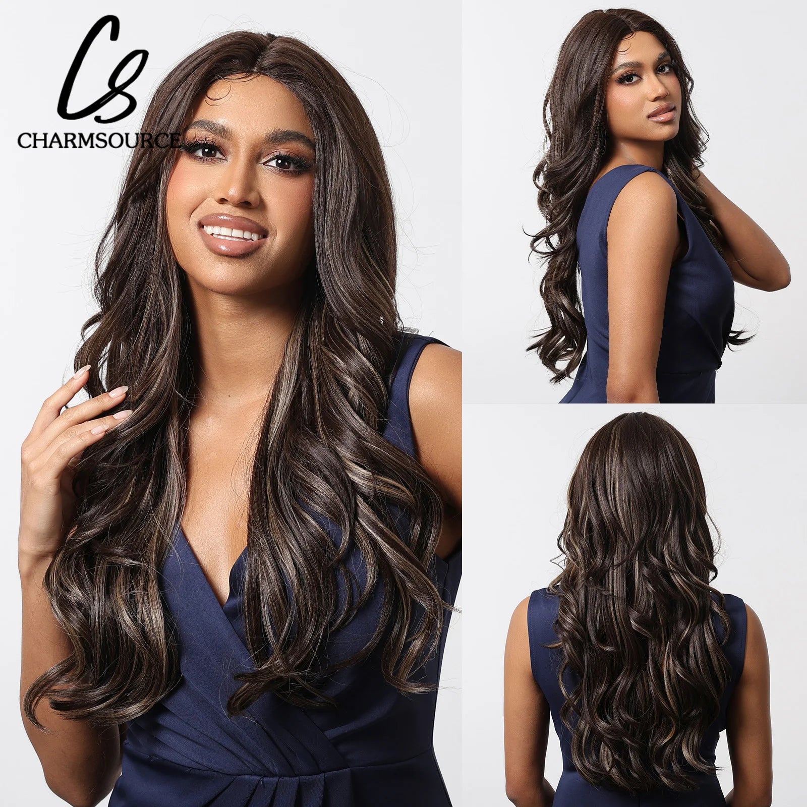 Long Lace Synthetic Wigs Wavy Black Highlight Orange Wig Baby Hair for Black Women Natural High Density 28Inch