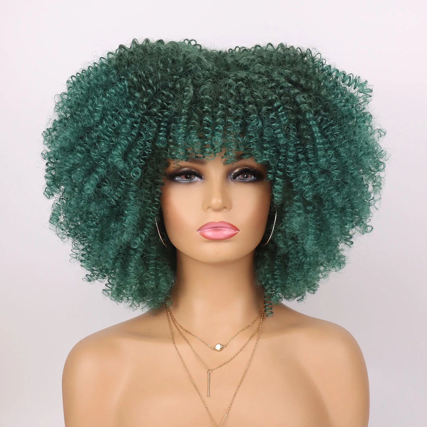 Tereshar Synthetic Short Kinky Curly with Bangs for Daily Party Halloween Blonde Afro Curly Wig Synthetic Wigs for Black Women